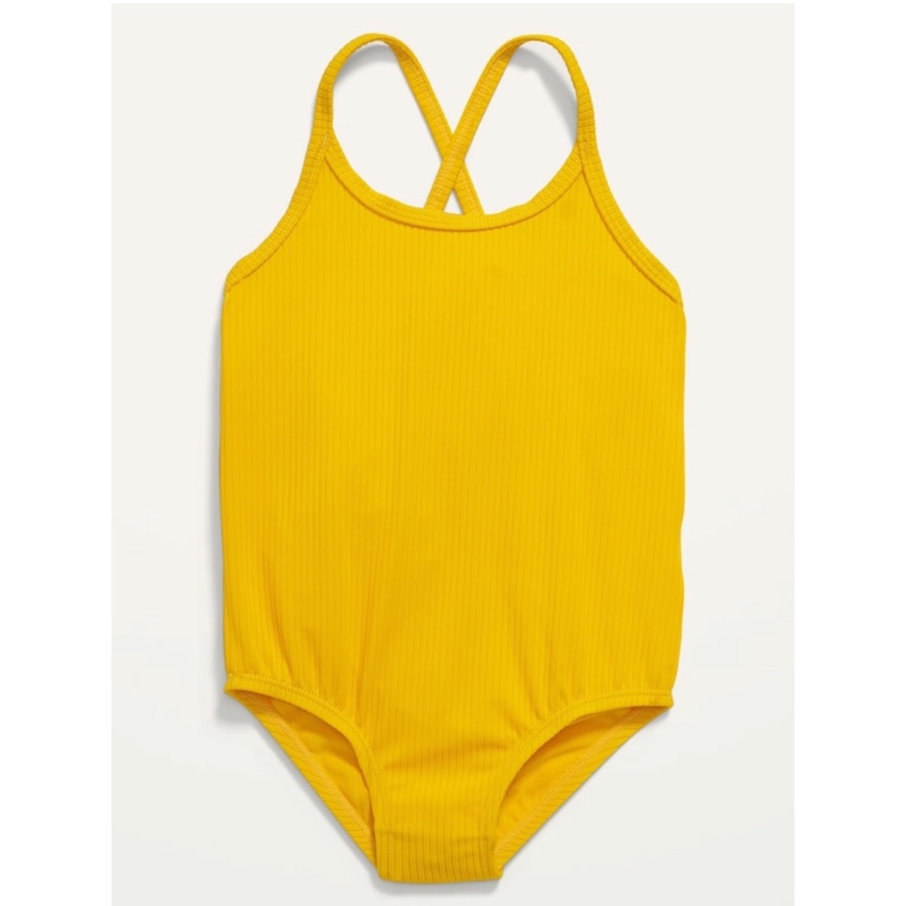 NWT Old Navy Toddler Girls Solid Rib Knit One Piece Swimsuit Yellow Size 4T